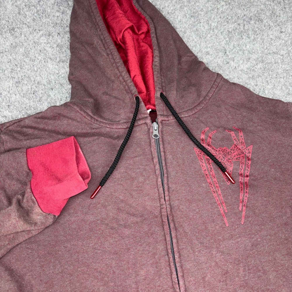 Marvel Spider-Man Hoodie Mens XL Burgundy Red Graphic Casual Jacket Full Zip EUC